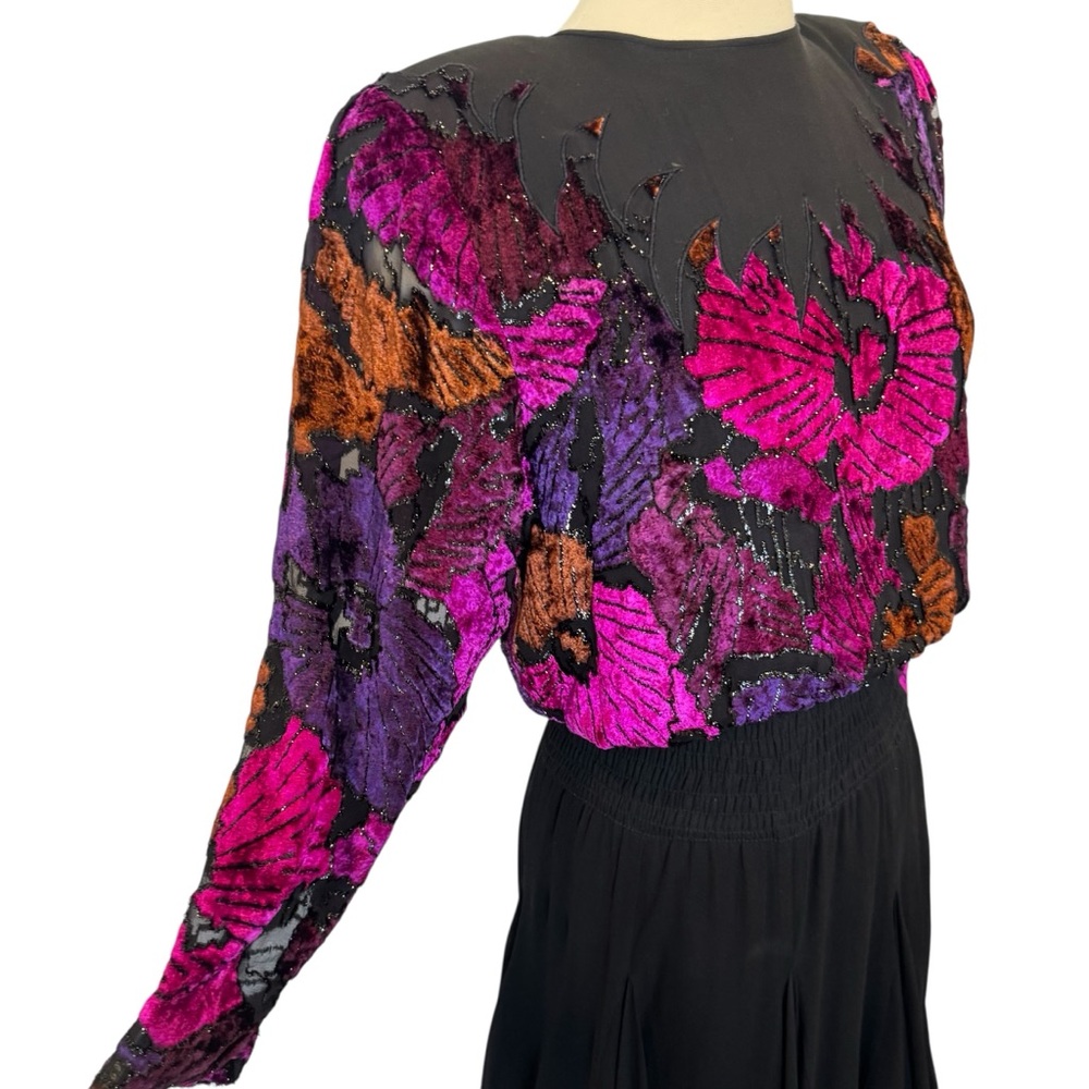 Vintage Diane Freis Limited Edition Silky Chiffon Velvet Burnout Ruffle Dress 🔥 - Picture 8 of 11